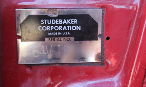 1964 Studebaker Daytona Seties I VIN plate Chassis number plate ID.png