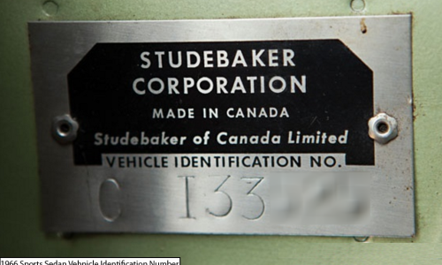 1966 Studebaker Daytona Sport Sedan 6 cylinder VIN plate chassis number.png