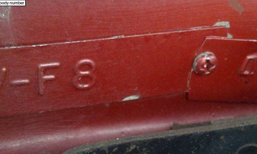 1966 Studebaker Daytona Sport Sedan V8 red white roof (2) VIN plate chassis numbers.png