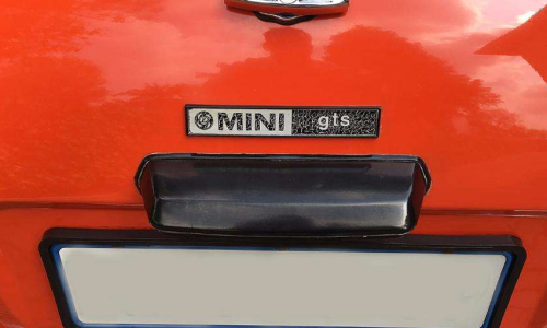 1979 Leyland Mini GTS South Africa trunk badge GTS (4).png