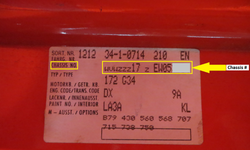 Chassis number on body sticker label MK1 GTI campaign.png
