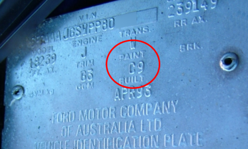 EB Ford Falcon GT paint code location on VIN data plate.png