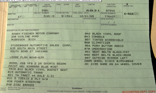 Factory production order 1966 STudebaker Daytona Sports Sedan copy.png