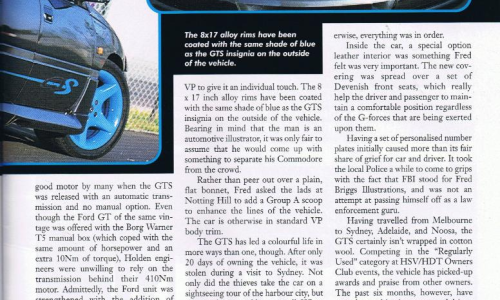 HSV VP GTS magazine article spy catcher blue trim VP 1992 GTS (4).png