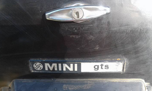 Leyland Mini GTS south africa GTS rear badge boot.png