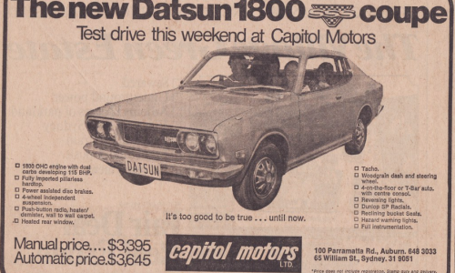 Original Datsun 180B advertisement ad newspaper 1970s.png