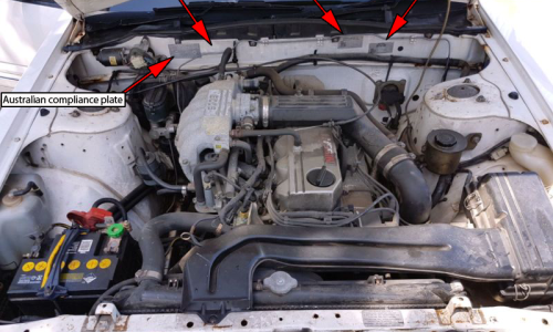 R31 Nissan Skyline Australia Silhuette engine bay chassis number location Sedan Turbo 021 GTS1 white images (7) copy copy.png