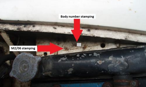 Radiator shroud stamping of body number m2 06 MK1 Cooper S Australia.jpg