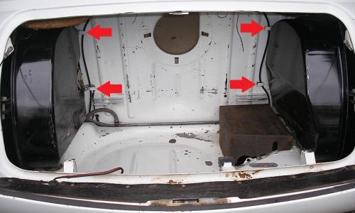 boot board Morris Cooper S MK2 Fuel vapour pipe spot welded tags tabs.jpg