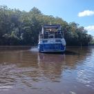 Sea Owl 40 foot timber Gentlemans Cruiser white over Blue hull Australia (43).jpg