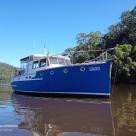 Sea Owl 40 foot timber Gentlemans Cruiser white over Blue hull Australia (47).jpg